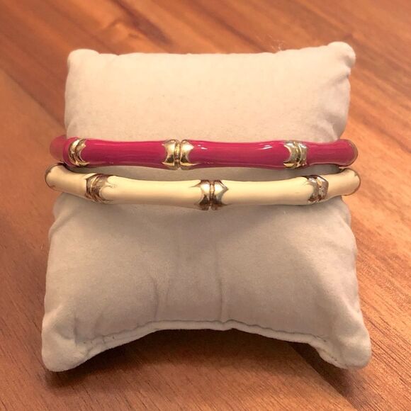 Enamel Bamboo Style Bangles - Set of 2 | 2.5” Diameter - Picture 1 of 2